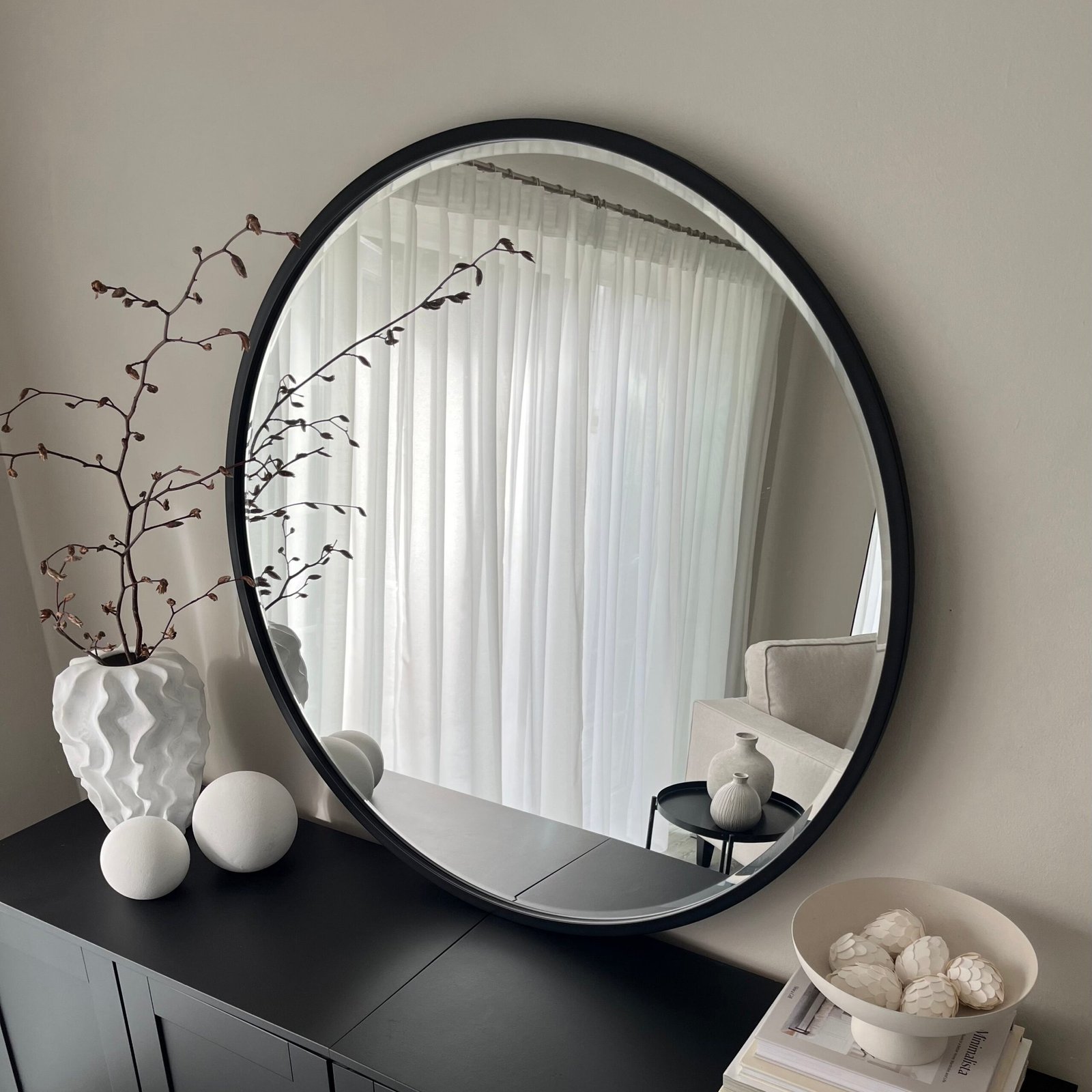 Higgins - Black Metal Modern Round Wall Mirror 100cm x 100cm - Image 2