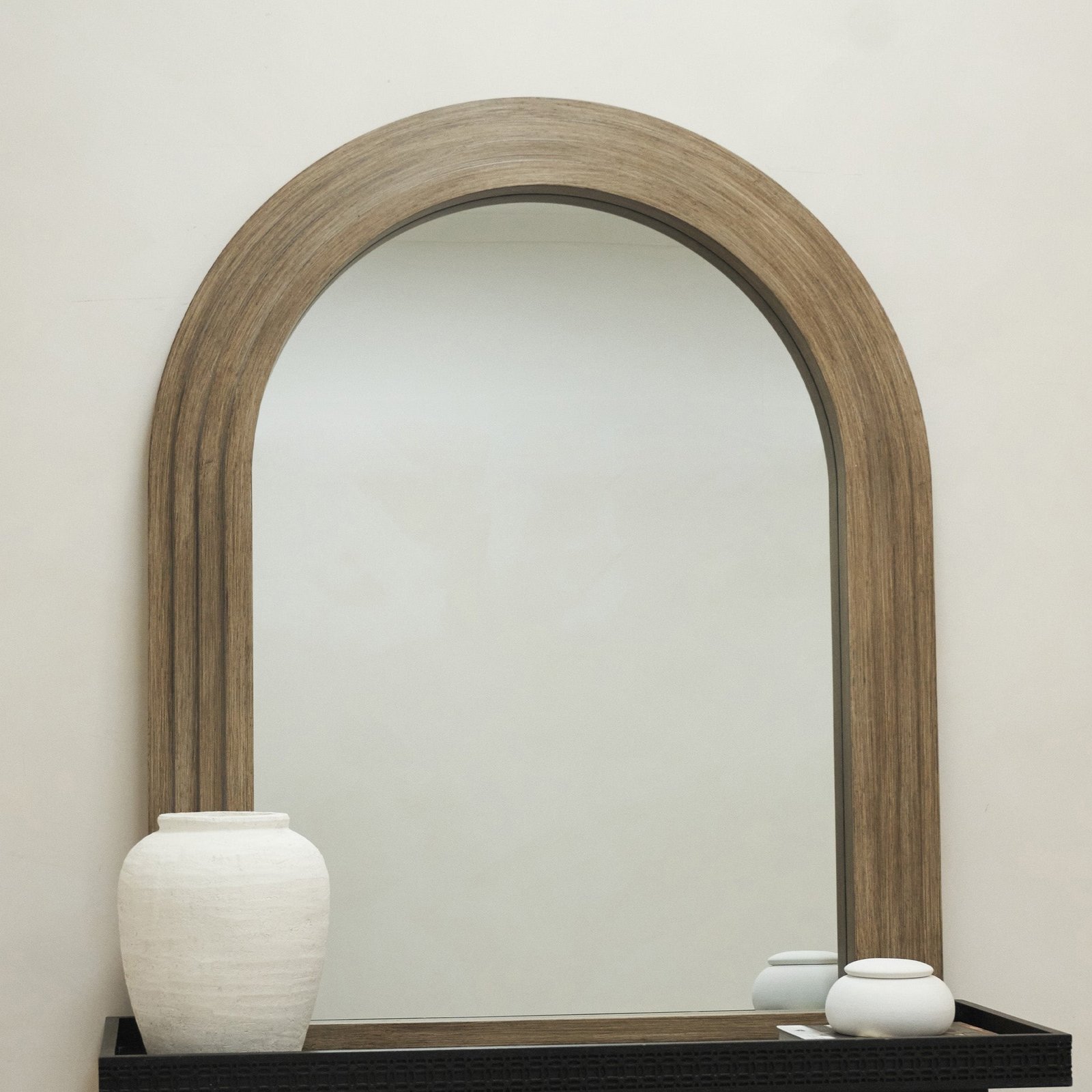 Luciana - Washed Wood Arched Overmantle Mirror 120cm x 100cm - Image 4