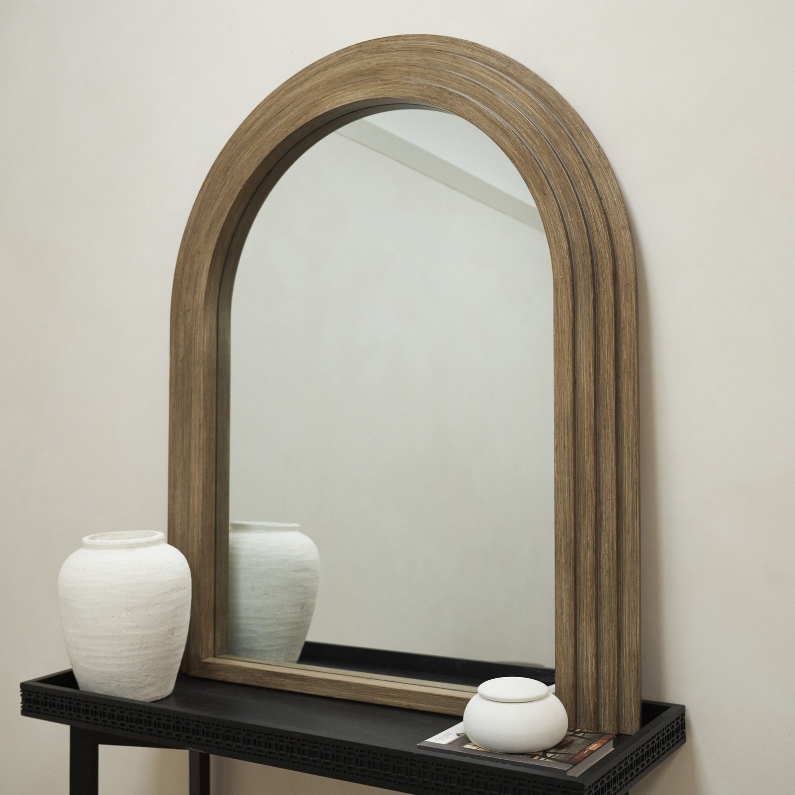 Luciana - Washed Wood Arched Overmantle Mirror 120cm x 100cm - Image 3